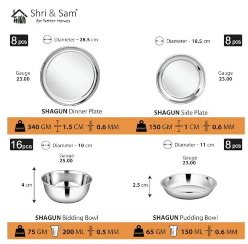 Shri & Sam Stainless Steel Shagun Dinner Set (101 Pcs Set) - Image 2
